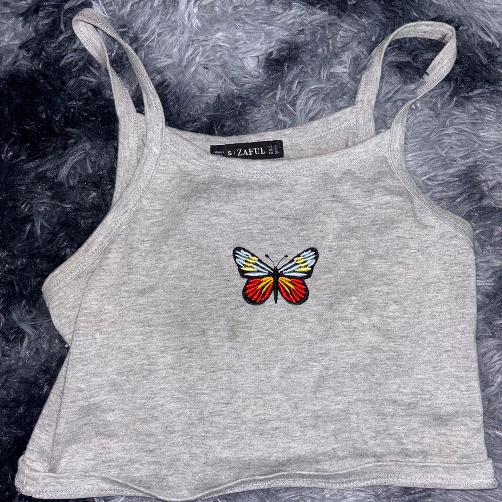 Dario gray butterfly crop top